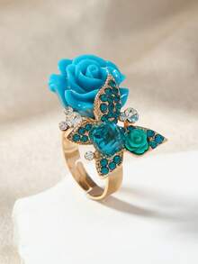 Bông tai trang trí hoa đính đá - Màu xanh lam - Xem 18