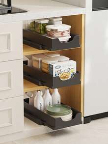 Hole-Free Sliding Rail Pull-Out Kitchen Sink Basket Cabinet Sliding Rail Drawer Storage Rack (With Double-Sided Adhesive Pads) - Multicolor - View 13