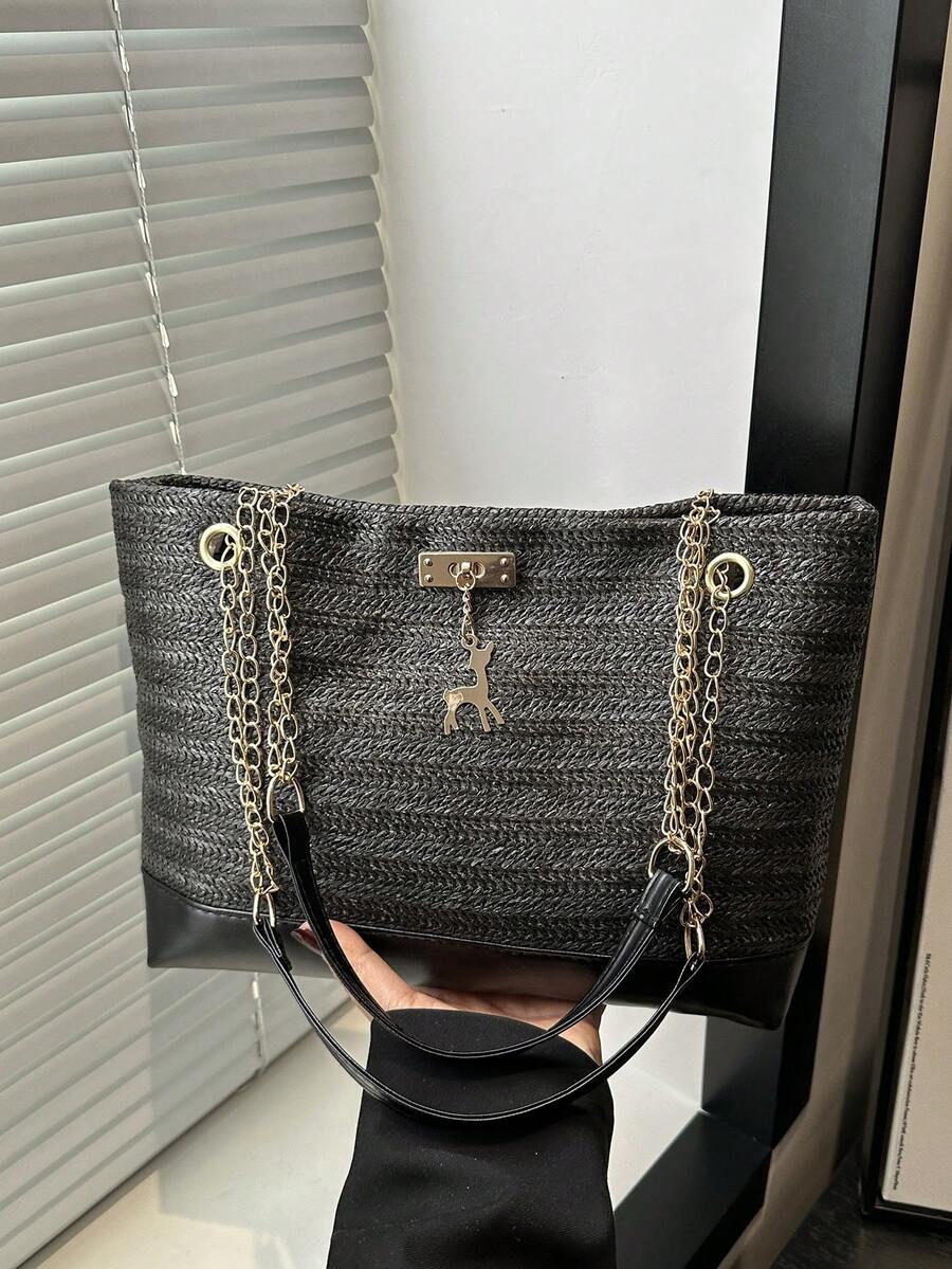 2026 New Arrival Fashionable Casual Minimalist Personalized Large Capacity Tote Bag, Chic Women's Shoulder Bag For Summer - Black - View 1