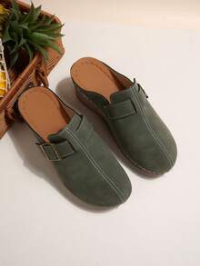 Women's Spring New Round Toe Thick Sole Comfortable Slip-On Casual Fashion Wedge Mules - Navy Blue - View 3