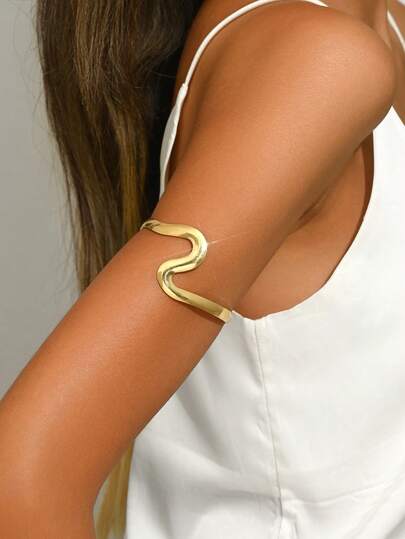1 pieza Brazalete de bangle dorado ondulado minimalista y elegante, diseño liso y elegante, adecuado para uso diario, fiestas y vacaciones de mujeres