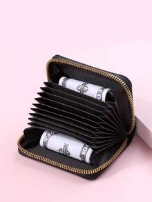 Shiny Minimalist Zipper Card Holder, Suitable For Daily Use - Black - View 4