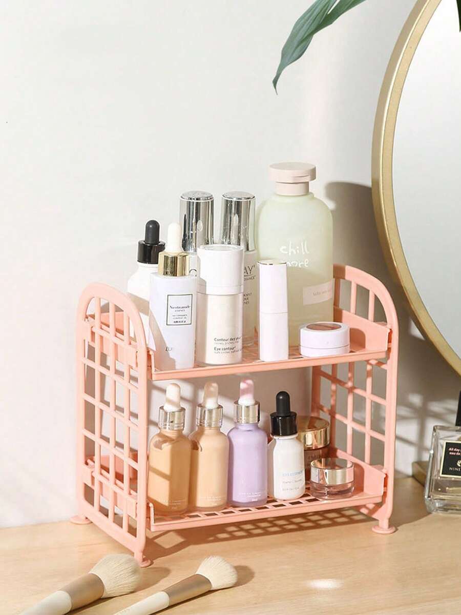 1件装学生宿舍双层折叠置物架桌面浴室收纳架，适用于房间、浴室、房屋、粉色房间、生活旅行用品、礼品袋、送给妈妈、爸爸、男士、朋友、老师的礼物、生日、婚礼、书桌、置物架、配件、礼品盒、趣味礼物、收纳袋、化妆包、储物、化妆品收纳、洗漱包 - 粉色 - 查看 1