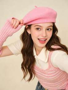 3 Pieces Wool Beret Hat French Style Wool Beanie Cap Solid Color Spring Hat For Women And Girls Casual Use - Style 1 - View 5