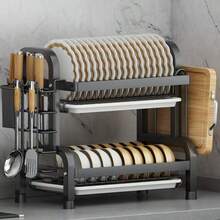 Three-Tier, Large-Capacity Drain Rack, Dish Rack Kitchen Essentials, Sturdy And Durable, Suitable For Kitchen Decor, Organizer Storage, And Kitchen Storage. It Can Hold Dishes, Cutlery, Spoons, Chopsticks, Cups, Coffee Cups, And Other Tableware - Black (Double-layered, Extra-thick) - View 7