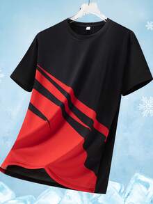 抽象印花T恤女款，红色斜线图案T恤，前卫街头风上衣，团队运动衫，大胆设计运动服 - 紅色 - 查看 5