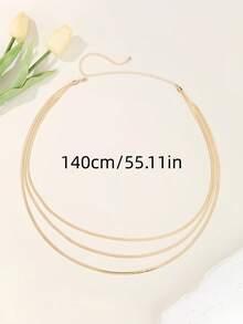 1件金属多层蛇形链条腰带/身体链，适合夏季沙滩派对比基尼装扮 - 金色 - 查看 9