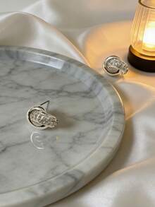 Luxury Silver Rhinestone Hollow Circle Stud Earrings - Minimalist Fashion Jewelry - Earrings - View 5