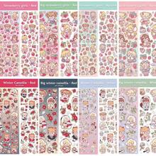 1pc Fashionable Delicate Strawberry Fairy & Winter Camellia Girl Sticker, Cute Sticker For Planner, Scrapbooking, High-Quality Doodle Sticker - Rectangle - View 8