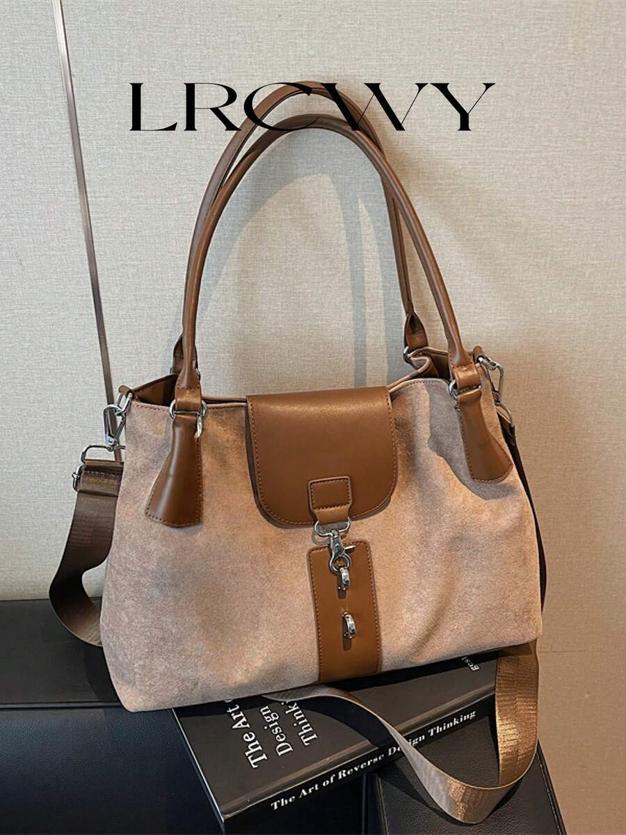 女士托特包，时尚简约学院风，优雅卡其色，大容量，秋冬款 - 卡其色 - 查看 1