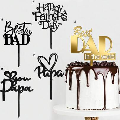 1个/3个/6个金色和黑色“父亲节快乐”蛋糕装饰插牌 - 最佳爸爸亚克力蛋糕装饰，适合生日和父亲节