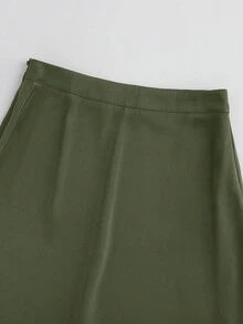 Women's Elegant Polyester A-Line Maxi Skirt With Zipper Detail, Casual Bohemian Style For Party - Mustard Green - View 4