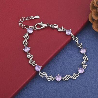 925 Sterling Silver Plated Exquisite Purple Zirconia Bracelet For Women, Glamour Party, Engagement, And Wedding Jewelry Accessories