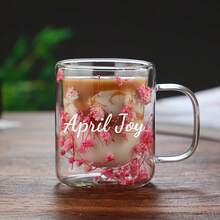 Customized Text & Petal Design High-Value Dual-Layer Glass Cup, Creative High Borosilicate Glass Cup With Real Flowers - Multicolor - View 8