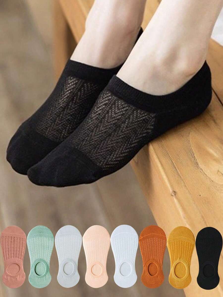 5 Pairs Solid Color Candy-Colored Invisible Short Socks, Silicone Non-Slip Women's Boat Socks, Comfortable Breathable, Suitable For Daily Wear - Multicolor - View 1