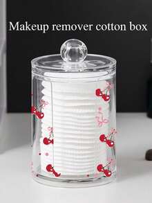 樱桃蝴蝶结图案棉签收纳盒，棉签收纳架，棉签牙线收纳罐，透明亚克力化妆棉收纳罐，化妆刷收纳盒，化妆品收纳盒，适用于家庭、办公室、桌面，清洁球收纳盒，浴室收纳罐，透明收纳罐，适用于棉签、清洁球、棉垫、牙线（手工测量：存在1-2厘米误差） - 彩色 - 查看 12