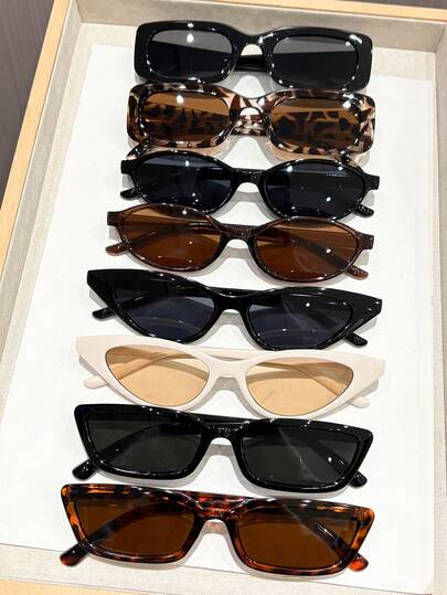 8pcs Women Multicolor Plastic Small Frame Personality Hot Girl Style Sweet Fashion Glasses Combination For Street-Photography Vacay Vibes Festival Outfits Women Accessories