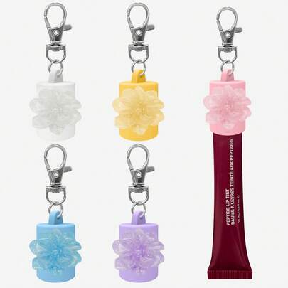 1个唇彩钥匙扣，带便携式硅胶盖的润唇膏钥匙扣，时尚配饰，可挂在钱包、钥匙、背包和衣服上。