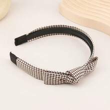 1pc Houndstooth Knotted Headband, Wide Retro Chic Personalized Satin Fabric Knotted Hair Hoop Hairband Diadema - Multicolor - View 5