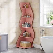 LITTLE TREE LITTLE  TREE Corner Shelf, Modern 5-Tier Wall Corner Bookshelf, Stylish Corner Small Bookcase Storage Rack Plant Stand With Unique Shape For Living Room, Home Office,1PCS - 粉色 - 查看 5