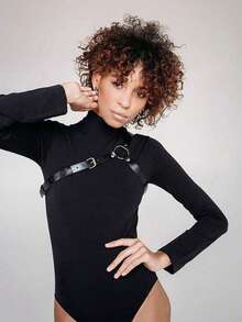 1条男女通用皮革可调节扣环腰带，朋克风格皮带 - 黑色 - 查看 3