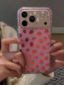 时尚镀金草莓亮面手机壳，兼容 17 Pro Max、17 Pro、17、16、15、14 Pro Max，闪粉手机壳，防震后盖。 - 草莓 - 查看 2