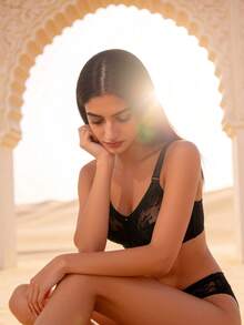 Temptuelle 女士轻薄日常文胸，大码支撑，全罩杯，蕾丝轻薄舒适无缝设计，提拉塑形。 - 黑色 - 查看 5