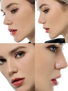 10件套Y2K复古风不锈钢20G鼻环套装，镶嵌闪亮立方氧化锆和叶子吊坠，适合女性日常佩戴和约会。 - 多款式 - 查看 7