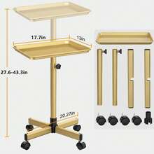 Bandeja de salón dorada con ruedas, bandeja de estilista de aleación de aluminio de altura ajustable para uso doméstico de SPA de belleza - Dorado - Ver 6