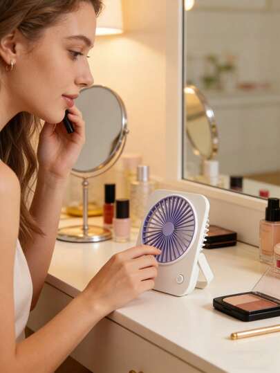 AOYI 1 pieza Ventilador de sobremesa portátil a batería, ajuste de velocidad única, diseño minimalista para uso en interiores y exteriores