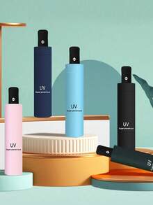 1 pieza Paraguas totalmente automático, apertura con un solo botón, alta impermeabilidad, UPF50+, revestimiento negro UV, paraguas para sol y lluvia, adecuado para días soleados y lluviosos, dosel de poliéster 210T, 8 varillas de hierro, estilo minimalista y de moda - Multicolor - Ver 3