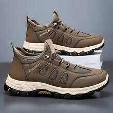 Men's Non-Slip Hiking Sports Shoes | Lightweight And Breathable Mesh Outdoor Casual Shoes. Breathable Mesh + Non-Slip Rubber Sole, Suitable For Hiking. Men's Sports Shoes | Lightweight And Shock-Absorbing, Suitable For Both Street Style And Outdoor Wear. - 卡其色 - 查看 3