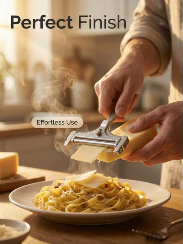 Un raspador de queso de acero inoxidable: El mango antideslizante es simple pero resistente y duradero. Se puede usar en casa para cortar el queso de manera uniforme. Hecho de acero inoxidable, es adecuado para desayunos familiares, untar en tostadas, preparar comidas ligeras, acompañar ensaladas para la presentación, y es una herramienta de cocina imprescindible.