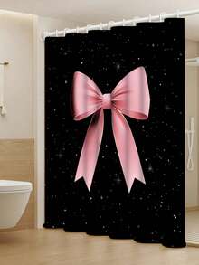 1/4pcs Pink Ribbon Bow Pattern Bathroom Set, Including Shower Curtain, Bath Mat, Toilet Lid Cover, And U-Shaped Mat - A - View 19