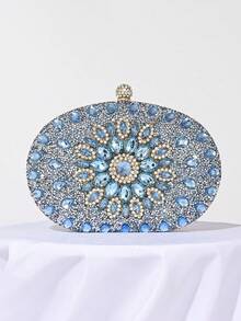 Women's Evening Bags Sparkly Rhinestone Clutch Purses Luxury Handbags | Sparkly, Rhinestone, Luxury, Sparkly, Rhinestone, Luxury - Sparkling Oval Purse With Convertible Gold Chain, Elegant Bridal & Prom Handbag For Weddings, Parties, And Formal Events - 藍色 - 查看 1