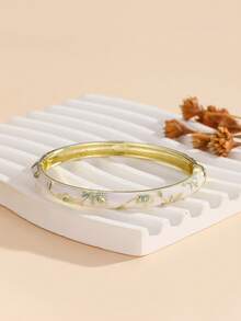 1 pezzo Braccialetto alla moda placcato oro con piccolo fiore in smalto cloisonné, regalo di gioielleria per donne e ragazze - Bianco - Visualizzare 4