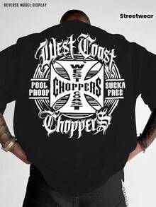 Camisetas De Hombre West Coast Choppers Con Estampado Gráfico Negro, Estilo Streetwear, Adecuadas Para Ropa De Calle Con Mangas Cortas, Ropa Casual Unisex Para Todos, Ideales Como Regalo Para Vacaciones Y Cumpleaños, Camisetas Casuales De Verano En Tallas S-7XL, Ropa Casual Cómoda Para Exteriores. - 黑色 - 查看 1