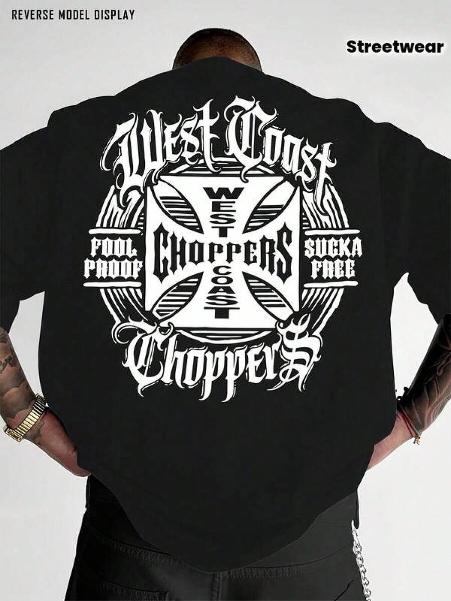 Camisetas De Hombre West Coast Choppers Con Estampado Gráfico Negro, Estilo Streetwear, Adecuadas Para Ropa De Calle Con Mangas Cortas, Ropa Casual Unisex Para Todos, Ideales Como Regalo Para Vacaciones Y Cumpleaños, Camisetas Casuales De Verano En Tallas S-7XL, Ropa Casual Cómoda Para Exteriores. - 黑色 - 查看 1