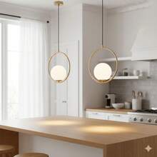 1/2pcs Modern Minimalist Luxury Gold Ring Pendant Light, White Globe Lamp Shade, Adjustable Height Ultra-Simple Pendant Lamp, E27 Socket, Suitable For Home Bedroom, Cafe, Dining Room Bar, Kitchen Island, Living Room (Bulb Not Included) - Gold - View 3