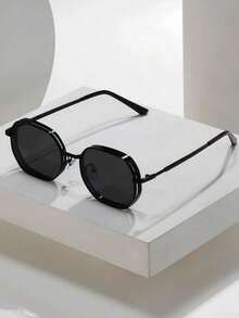 Men's Summer Metal Geometric Fashion Glasses, Streetwear Style, Available In Black/Gold/Silver/Brown, Create Fashionable School Season Look - Gold - View 5