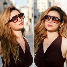 Vintage Aviator Fashion Glasses For Women And Men ,Summer Beach Glasses, Double Bridge Large Square Thick Frame  Eyewear  CK2846 - 005 - Xem 3