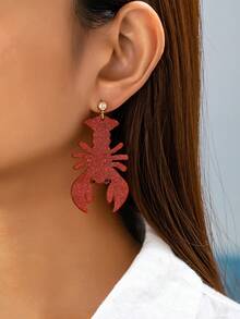 1 Pair Red Acrylic Lobster Statement Earring For Women, Summer Vacation Beach Fun Seafood Jewelry - Red - View 2