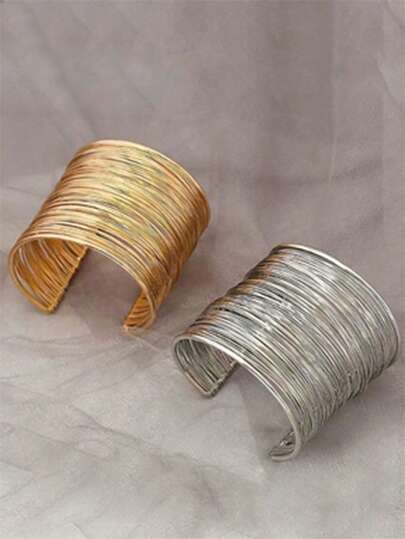 1件休闲街头时尚夸张镂空金属C形可调节手镯，开口扭丝腕带