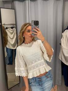 Áo dệt kim tối giản, thanh lịch, gợi cảm phong cách Mori Girl dành cho nữ, thích hợp cho mùa Xuân/Hè. - màu trắng nhạt - Xem 8