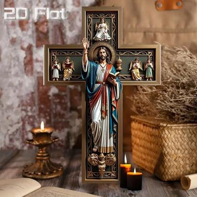 1 pieza Decoración de pared de iglesia vintage, Cruz de madera de 8x12 pulgadas con Cristo y ángel, ideal para sala de oración en el hogar y regalo de Pascua, decoración del hogar para días festivos | Arte de pared religioso | Artesanía detallada, Arte de pared cristiano, Decoración del hogar estatua cristiana, Estatua de Jesús de escritorio, Estatua de Jesús en el hogar, Estatua de Jesús en el auto, Cruz, Cruz de pared cristiana/católica