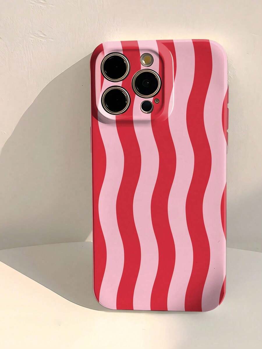 1pc Minimalist Fresh Wavy Striped Pattern Perforated Glossy Filament Phone Hard Case, Suitable Compatible With Samsung/ 11/12/13/14/15/16 Pro Max - Multicolor - View 1