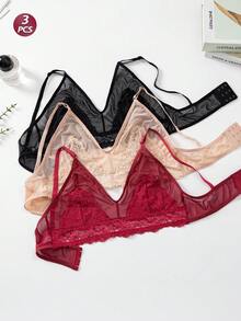 3件套女士性感蕾丝无钢圈文胸，舒适透气日常穿着文胸 - 彩色 - 查看 11