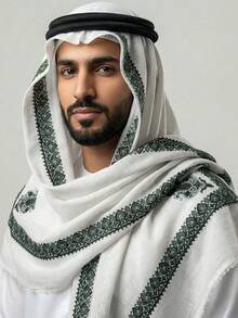 1pc Arabic Men's Embroidered Headscarf, Middle Eastern Desert Tactical Wool Scarf - Multicolor - View 9