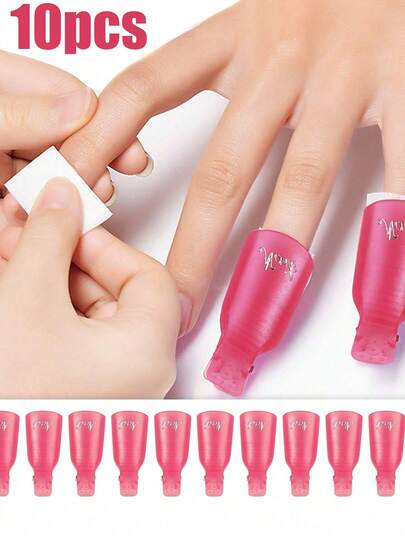 10pcs Nail Polish Remover Clips, Gel Nail Polish Remover Clips, Plastic Acrylic Nail Polish Remover Cleaning Clips, Reusable Plastic Soaking Cap Clips For Gel Nail Polish Removal, Ergonomic Design For Finger And Toe Gel Nail Removal, Reusable Nail Removal Clips For Home Or Salon Use, Manicure Care Tools