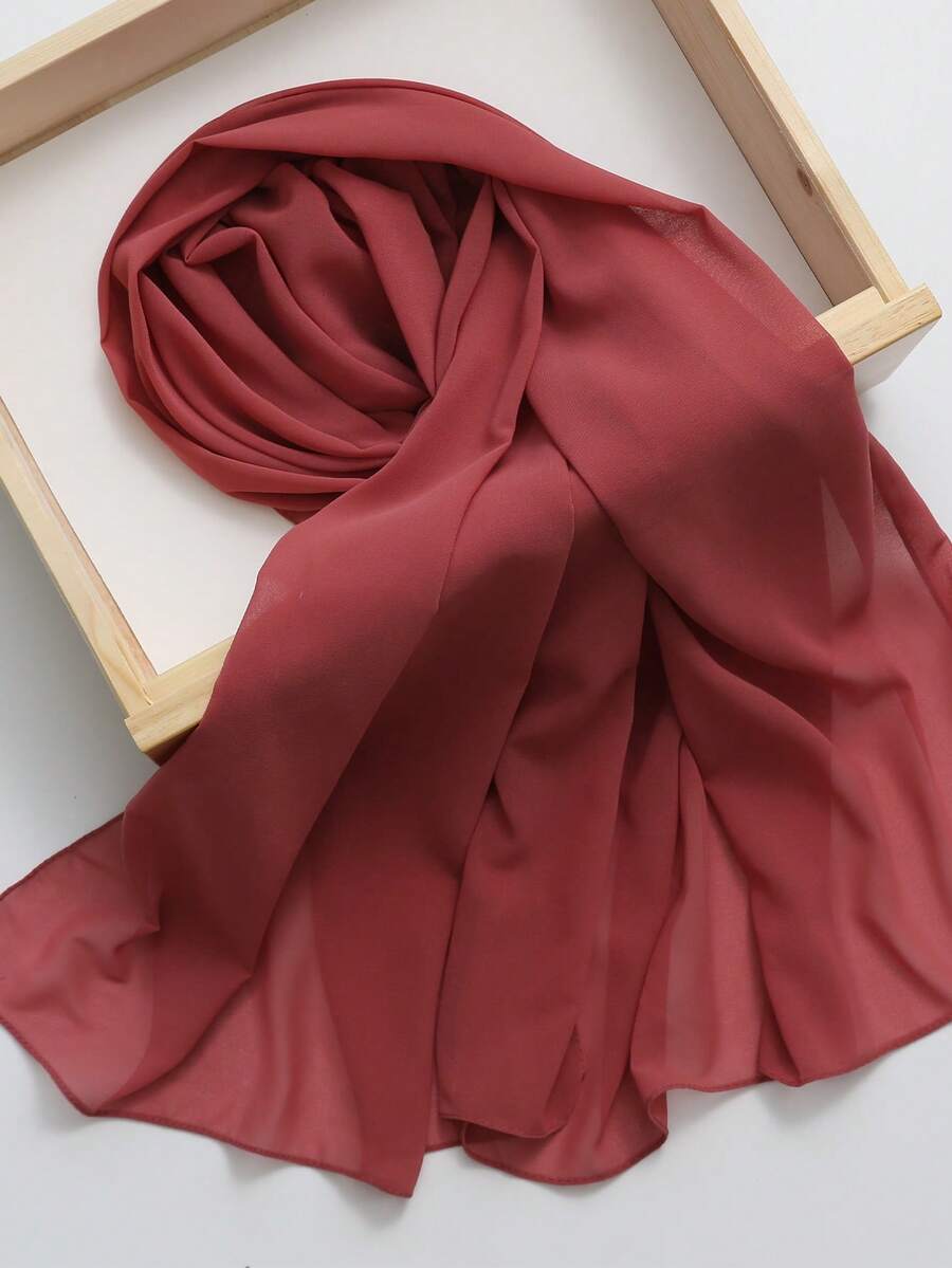 Solid Color Chiffon Scarf/Shawl For Women - Rust Brown - View 1